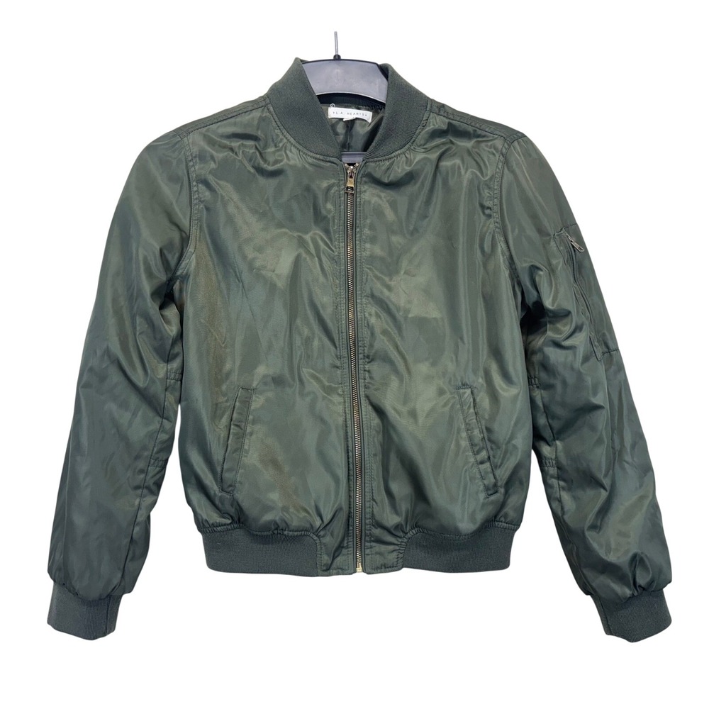 LA Hearts Olive Green Bomber Jacket Full Zip Utility Pocket XS